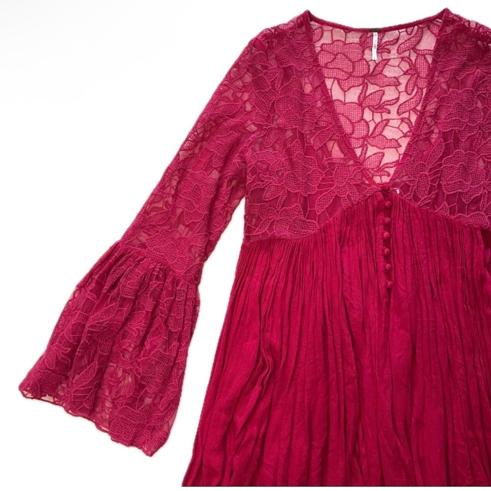 Free People With Love From India Bell Sleeve Crochet Lace Mini Boho - Picture 16 of 16